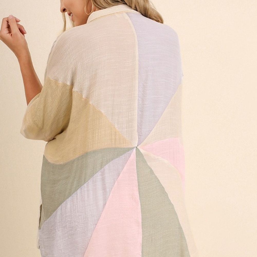 Plus Size - Block Design Button Top